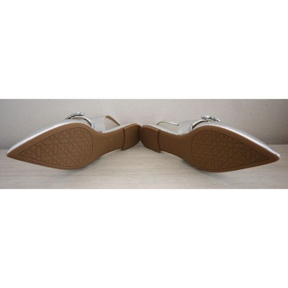Jewel Badgley Mischka Women Sz 8.5 Silver Bambi Pointed Toe Slingback Flats - Picture 5 of 11
